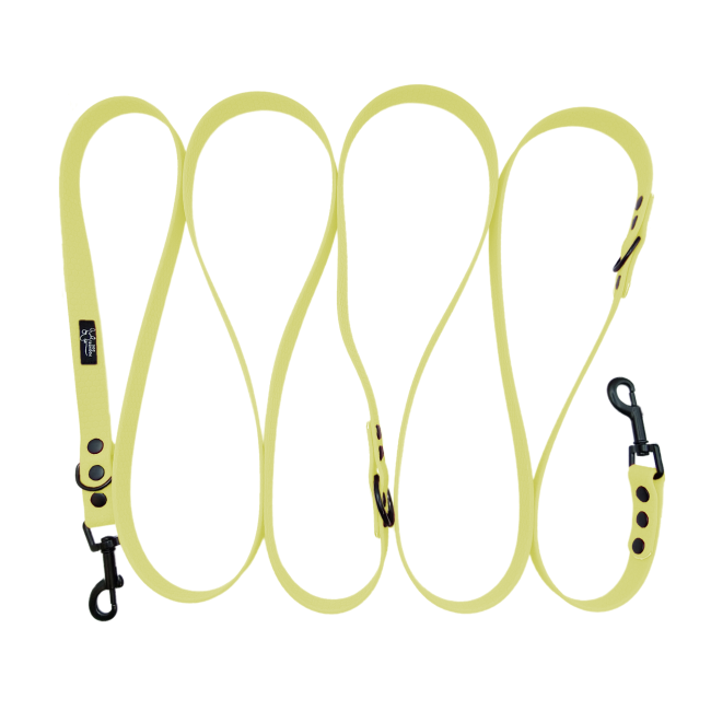 przepinana smycz wododporna hexa pastelowy żółty Poondel Dog czarne okucia